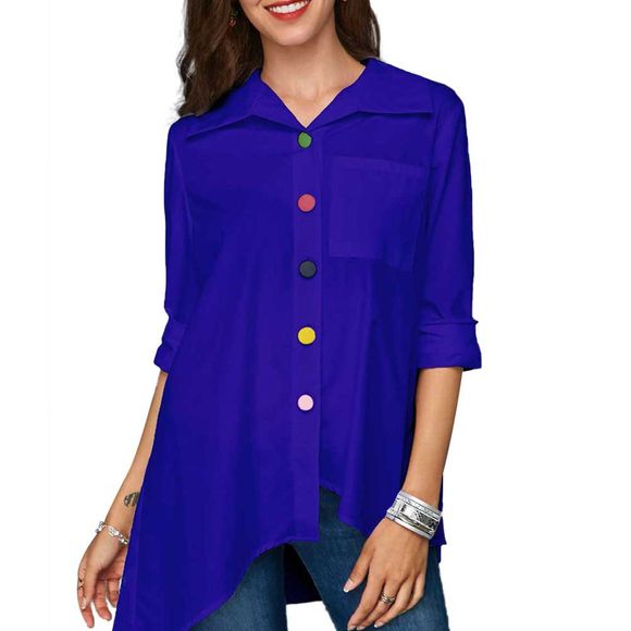 Chemises boutonnées de couleur irrégulière pour femme - Bleu M
