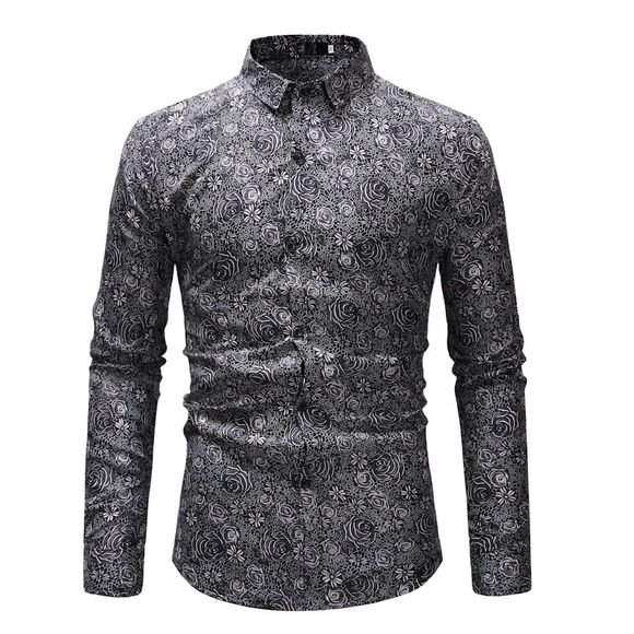 Chemise à manches longues pour hommes 2018 New Men'S Fashion Printed Lapel - Gris XL