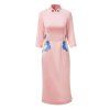 UILY 2019 nouvelle robe maigre longue Cheongsam de broderie chinoise - Rose 2XL