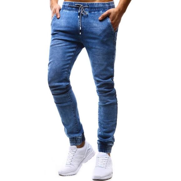 Jeans décontracté classique pour hommes avec élastique en vrac - Bleu 3XL