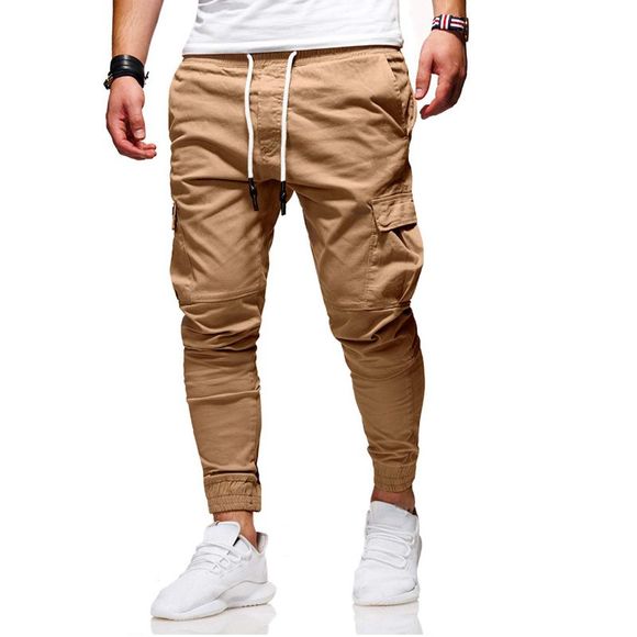 Classique tridimensionnel Patch Tether Elastic Sports Pantalons Long Casual - Kaki M