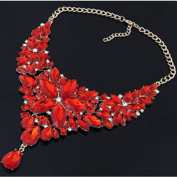 Collier de perles de gemme brillant de luxe de style européen en métal émaillé - Rouge 1PC