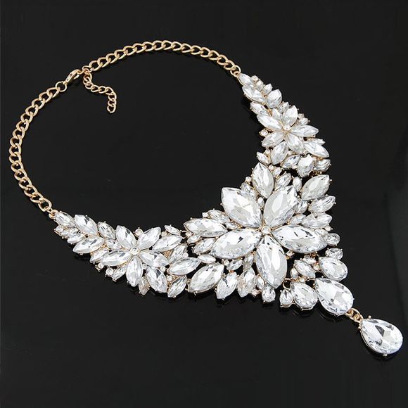 Collier de perles de gemme brillant de luxe de style européen en métal émaillé - Blanc 1PC