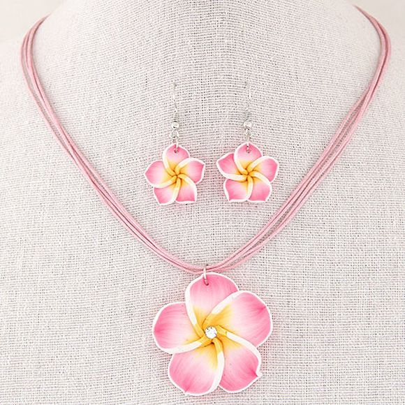 European Style Fashion Sweet Flower Wax Rope Necklace Earrings Set - PINK 1 SET
