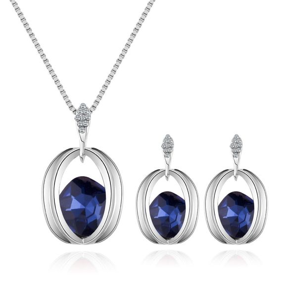 Style européen mode élégant diamant carré collier boucles d'oreilles ensemble - Bleu 1 SET
