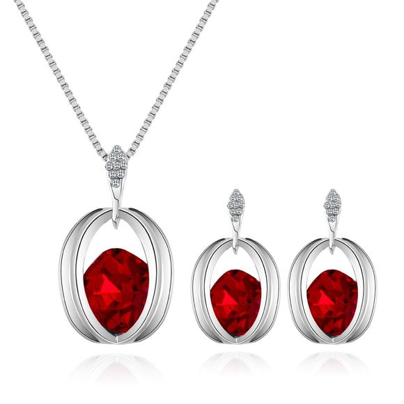 Style européen mode élégant diamant carré collier boucles d'oreilles ensemble - Rouge 1 SET