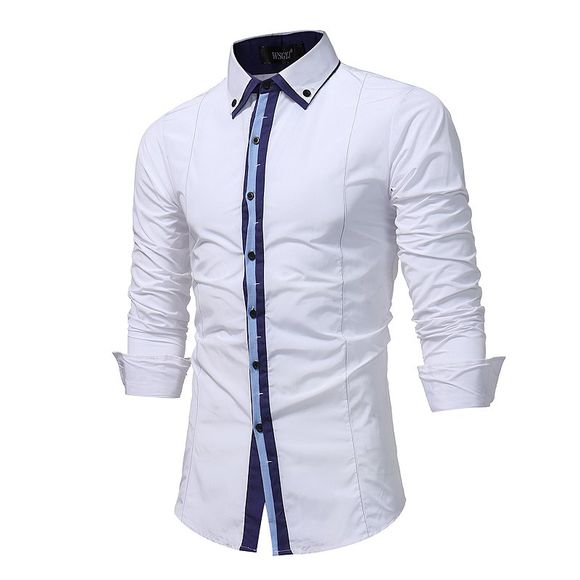 Mode masculine chemise manches longues tops haute qualité simple chemise - Blanc 3XL