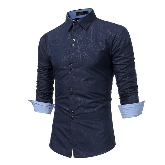 Chemise Homme à la Mode Tops à Manches Longues Impression Géométrique 3D Casual Shirt - Cadetblue XL