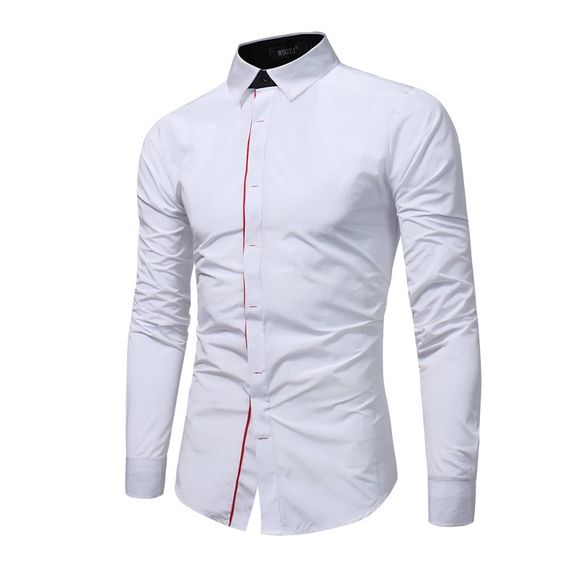 Chemise Homme à la Mode Tops à Manches Longues Toucher la Couleur Boutons Chemises Habillées Pour Hommes - Blanc 3XL