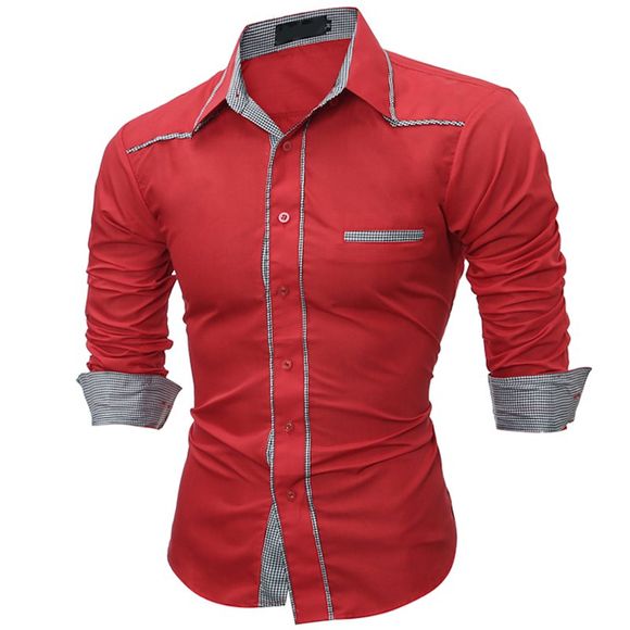 Chemise Homme Tops Manches Longues Mode Jeunesse Mode Tricot Couture Hommes Robe - Rouge 2XL