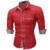 Chemise Homme Tops Manches Longues Mode Jeunesse Mode Tricot Couture Hommes Robe - Rouge 3XL