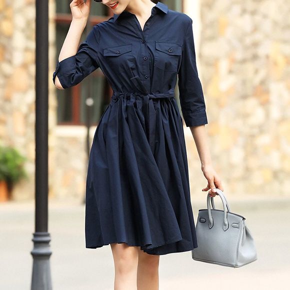 A la taille, garniture d'une robe chemise mi-longue - Ardoise bleue foncée XL