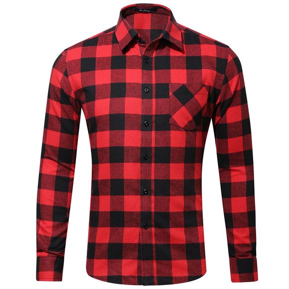 Tissu confortable en coton à la mode pour homme avec une chemise à carreaux et une poche chaude - Rouge XL