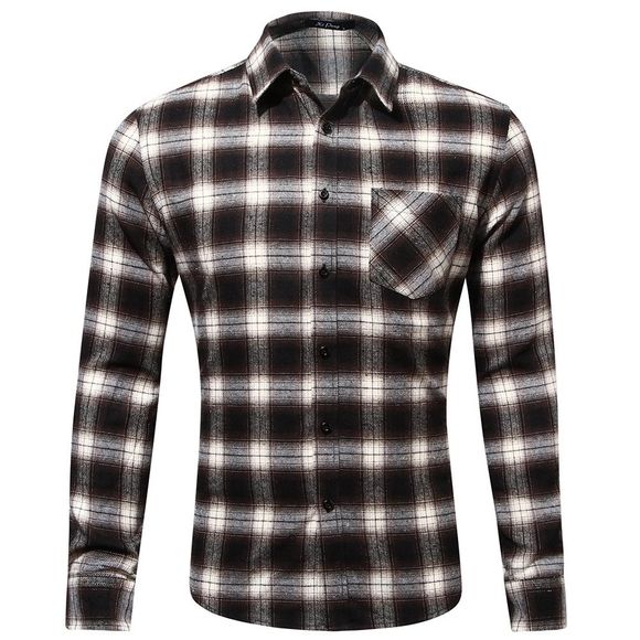 Tissu confortable en coton à la mode pour homme avec une chemise à carreaux et une poche chaude - Café profond M
