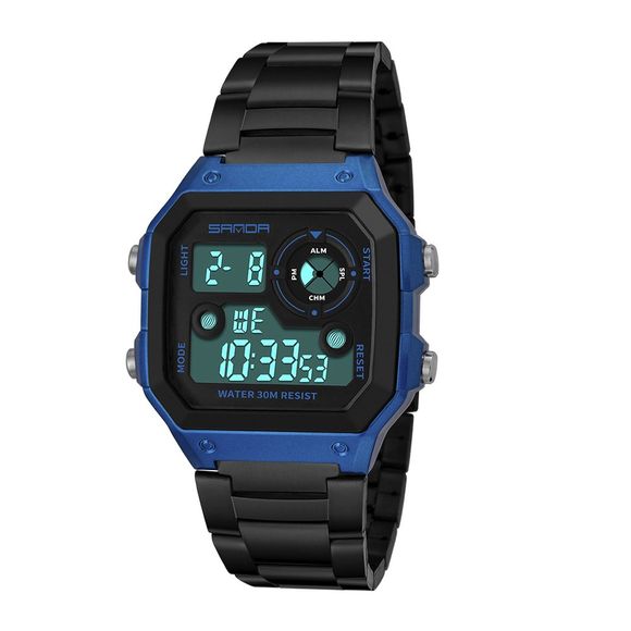 Nouveau design hommes LED multifonctions numérique montres de sport en acier inoxydable - Bleu 