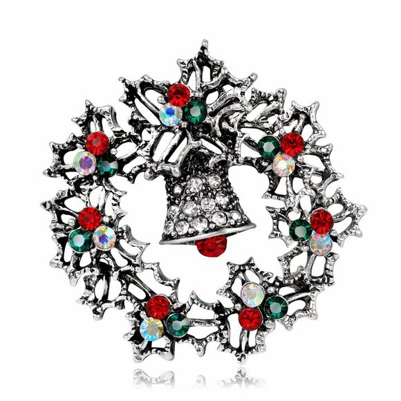 Broche de Noël avec couronne de diamant de couleur - Argent 