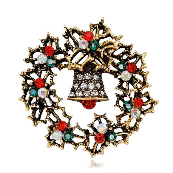 Broche de Noël avec couronne de diamant de couleur - Cuivre 