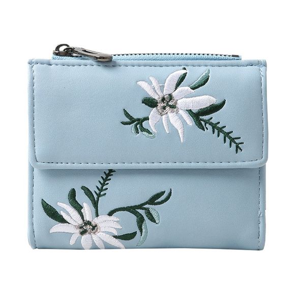 Nouveau portefeuille de dames brodé carte courte sac à main portefeuille mignon - Bleu Ciel Léger ONE SIZE