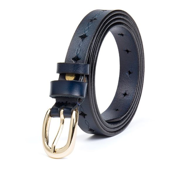 Nouveau style cuir ceinture creuse ceinture confortable dames confortable - Bleu 115CM