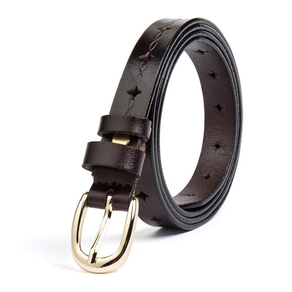 Nouveau style cuir ceinture creuse ceinture confortable dames confortable - café 115CM