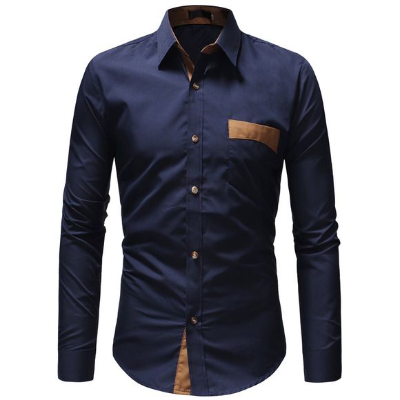 Chemise à manches de loisirs pour hommes de la nouvelle mode classique - Cadetblue XL