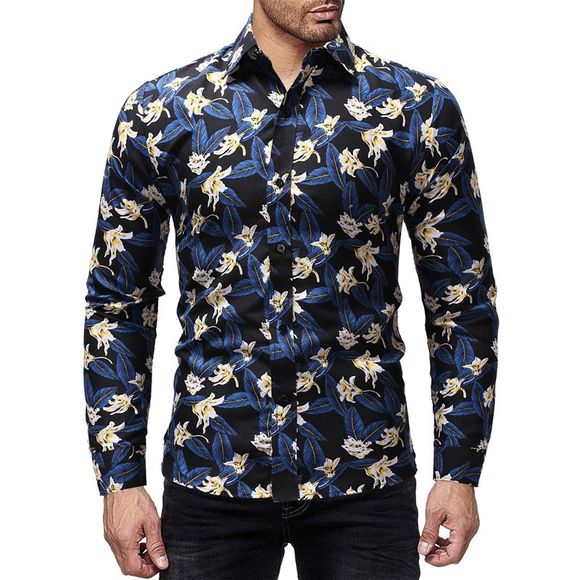 T-shirt à manches longues pour hommes, de couleur fleurie, pour chemises de loisirs et d'auto-culture - Bleu XL