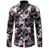 Impression numérique couleur de fleurs pour les chemises à manches longues pour hommes - Noir 2XL