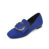 Chaussures femmes avec attaches en métal à tête carrée, bouche moyenne, talons plats - Bleu profond EU 35