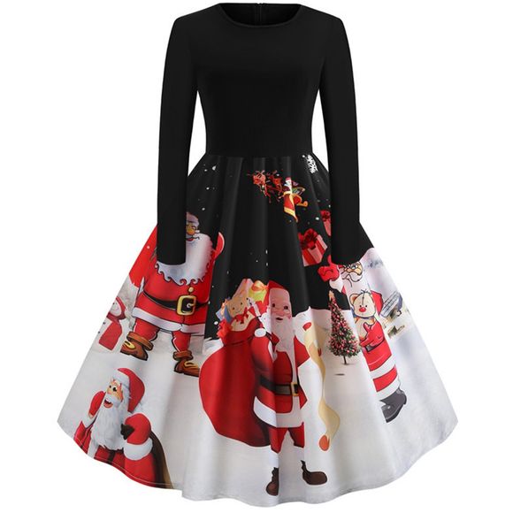 Hepburn Style Santa - Couture - Robe à manches longues - Nuit 2XL