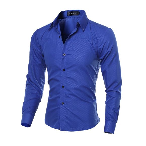 Chemise de loisirs et à manches pour hommes de nouvelle mode Ling Checker Design pour hommes - Bleu Cobalt L