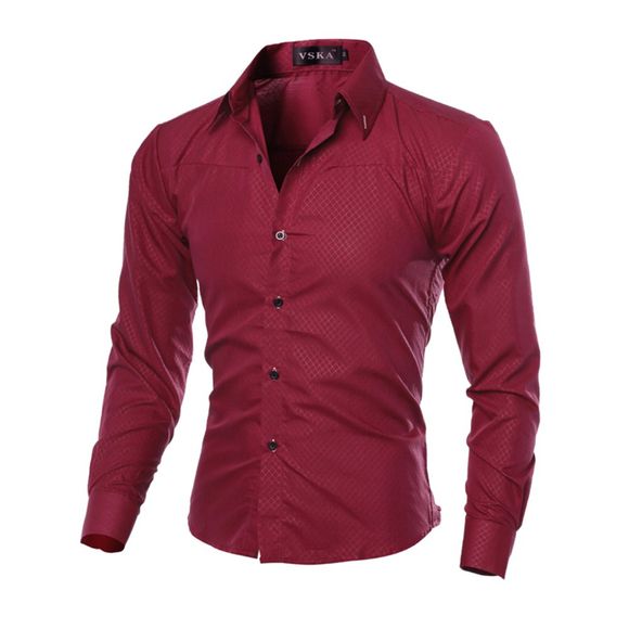 Chemise de loisirs et à manches pour hommes de nouvelle mode Ling Checker Design pour hommes - Rouge Vineux XL