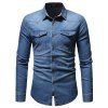 Nouveau Chemise à manches longues en denim à carreaux pour garçons de sport et de culturisme - Bleu 3XL