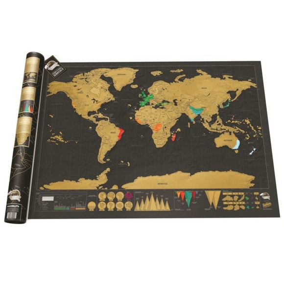Affiche de carte du monde à gratter pour les voyageurs - Noir 