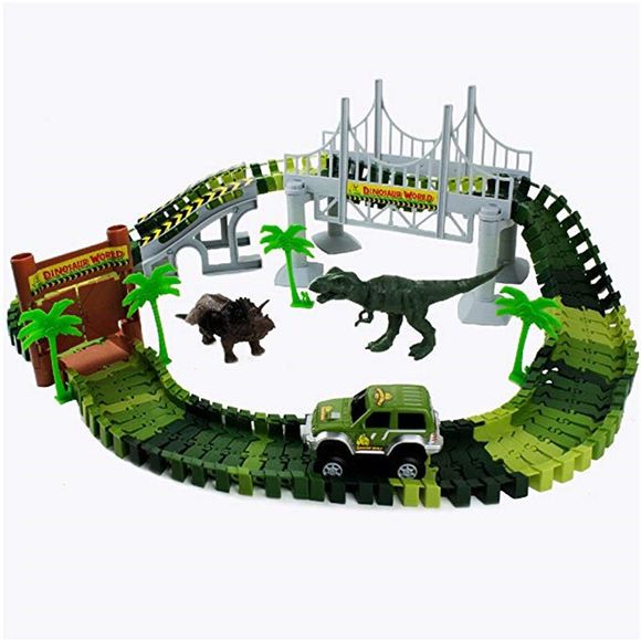 Piste de course Dinosaur World Bridge Créer une route 142 Pistes de jeu de piste flexible - multicolor 