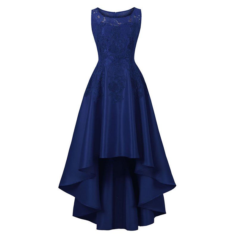 

Slim Lace Irregular Lower Hem Party Dress, Lapis blue