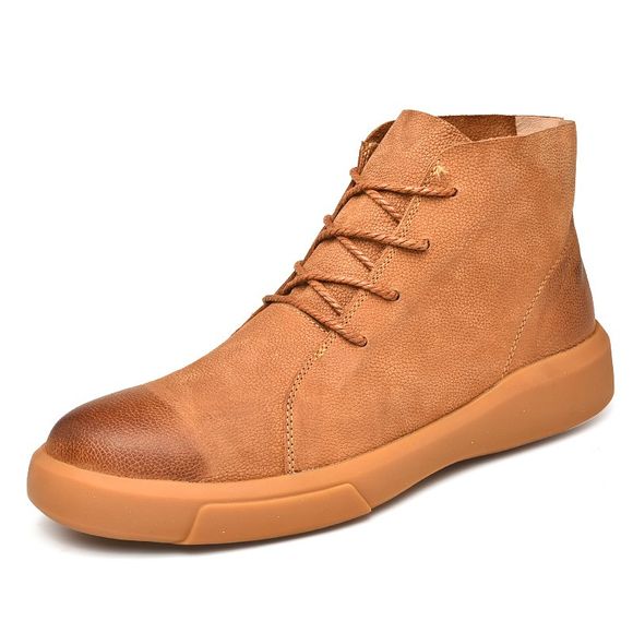 Cuir cheville bottes pour hommes lacets bottes en plein air casual hommes chaussures d'hiver - Brun EU 45