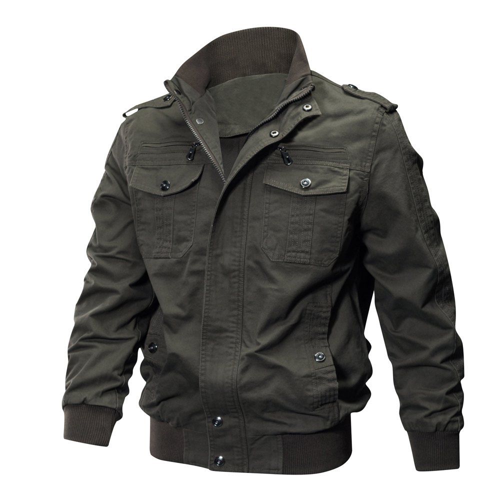

QIQICHEN US Size Autumn Cotton Casual Men's Jacket, Army green