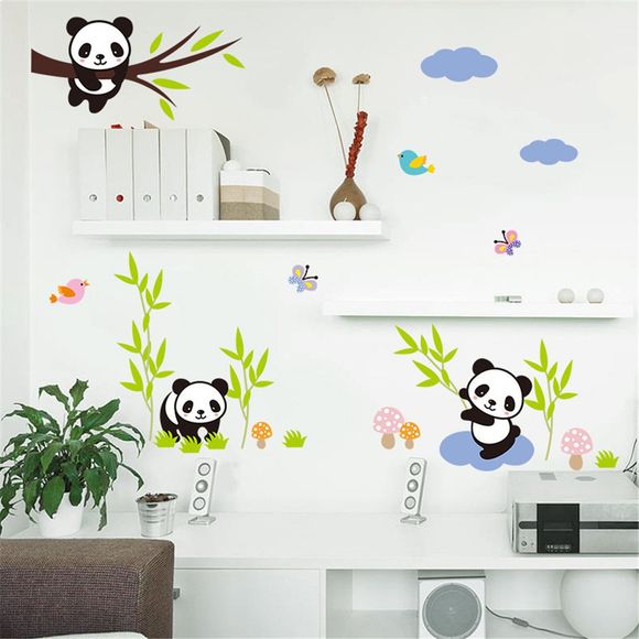 Panda Cartoon Bamboo Butterfly Bird Murs Décorations pour la maison Sticker Amovible - multicolor A 14 X 20 INCH