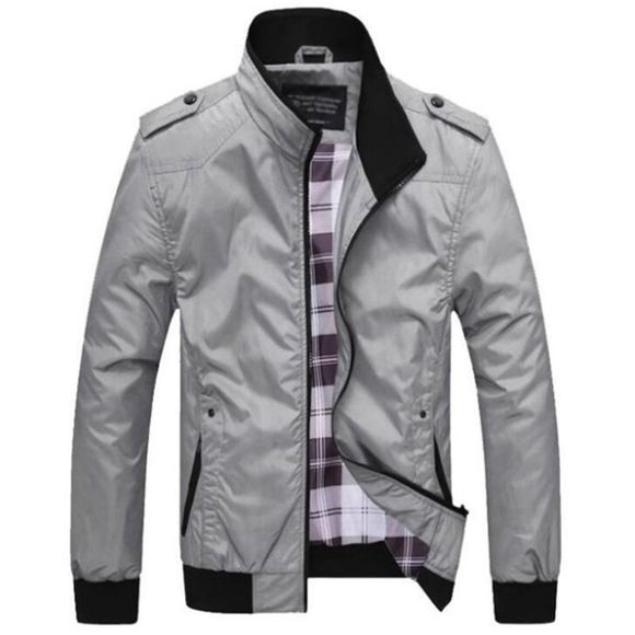 New Man Fashion - Automne - Hiver - Manteau à manches longues à manches longues et à col montant - Gris L