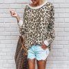 Blouse à capuche imprimée léopard pour femmes - Marron Camel S