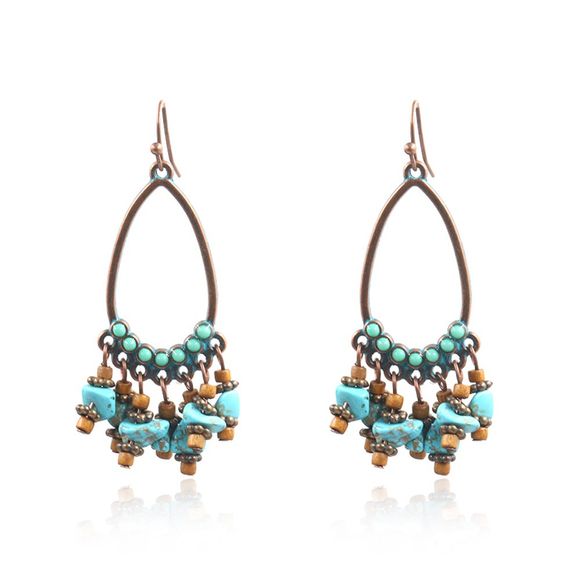 Boucles d'oreilles pendantes en pierre bleue ovale avec perles - Turquoise 1 PAIR