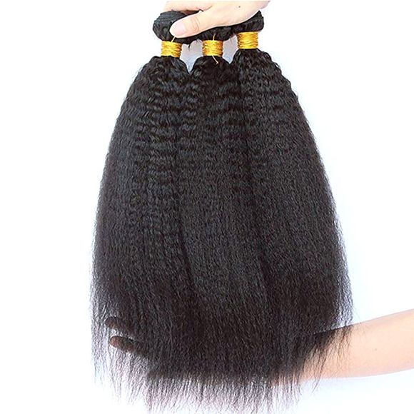 Péruvien Kinky Straight Hair Weave Yaki Paquets de cheveux humains Yaki Cheveux raides - Noir Naturel 12INCH X 14INCH X 16INCH
