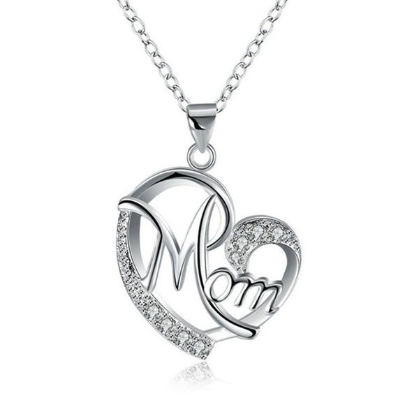 Cadeau d'anniversaire de mère de collier de pendentif de diamant de forme de coeur de mode - Argent 
