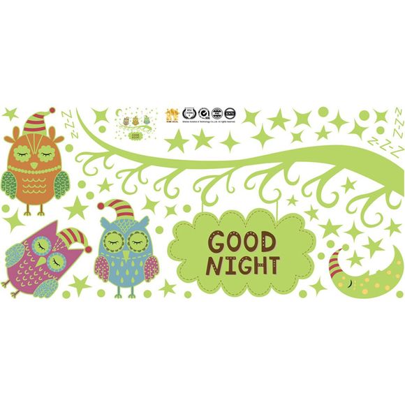 Sticker décoratif fluorescent lumineux hibou étoile de lune brillante lumineuse - multicolor A 30*60CM