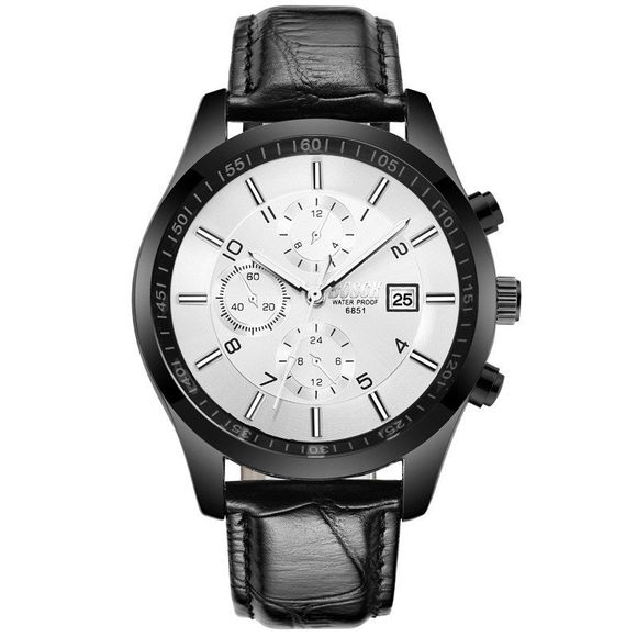 Nouveau Mode Hommes Business Ceinture Calendrier Loisirs Trois-Eye Six-Needle Quartz Watch - Blanc 
