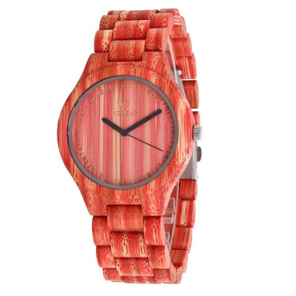 Personnalité design montre bracelet de couple de quartz naturel de bambou naturel - Rouge Haricot MEN