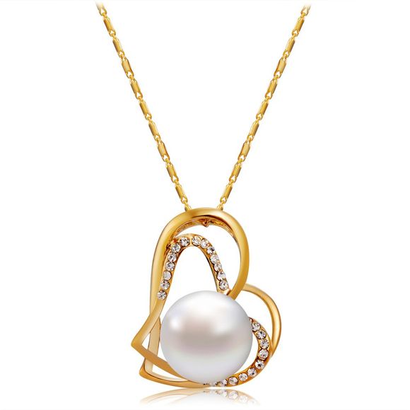Collier pendentif en forme de coeur en forme de coeur avec une perle d'imitation zircon - Or 
