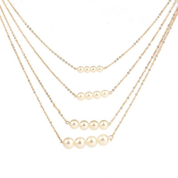 Collier de perles à quatre couches pour femmes nobles et élégantes - Or 