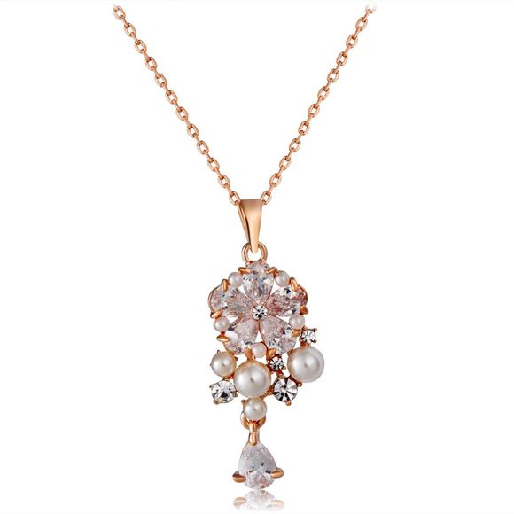 Ensemble de fleurs en cristal transparent à cinq pétales avec pendentif en perle d'imitation Zircon Ne - Cuivre 