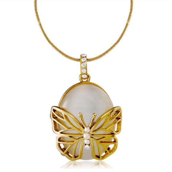 Collier avec pendentif papillon en forme d'œuf avec opale en forme d'or - Or 